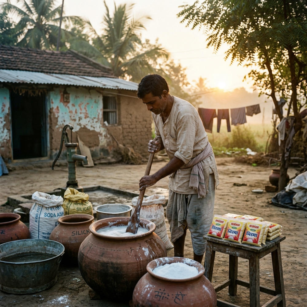 Karsanbhai Patel's backyard lab — where ₹3 detergent was born.